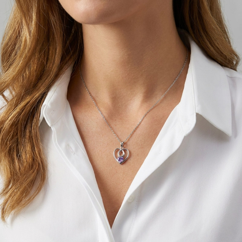 Pendentif Coeur Argent Améthyste  porté