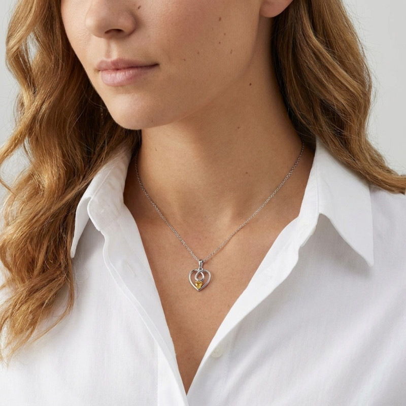 Pendentif Coeur Argent Citrine  porté