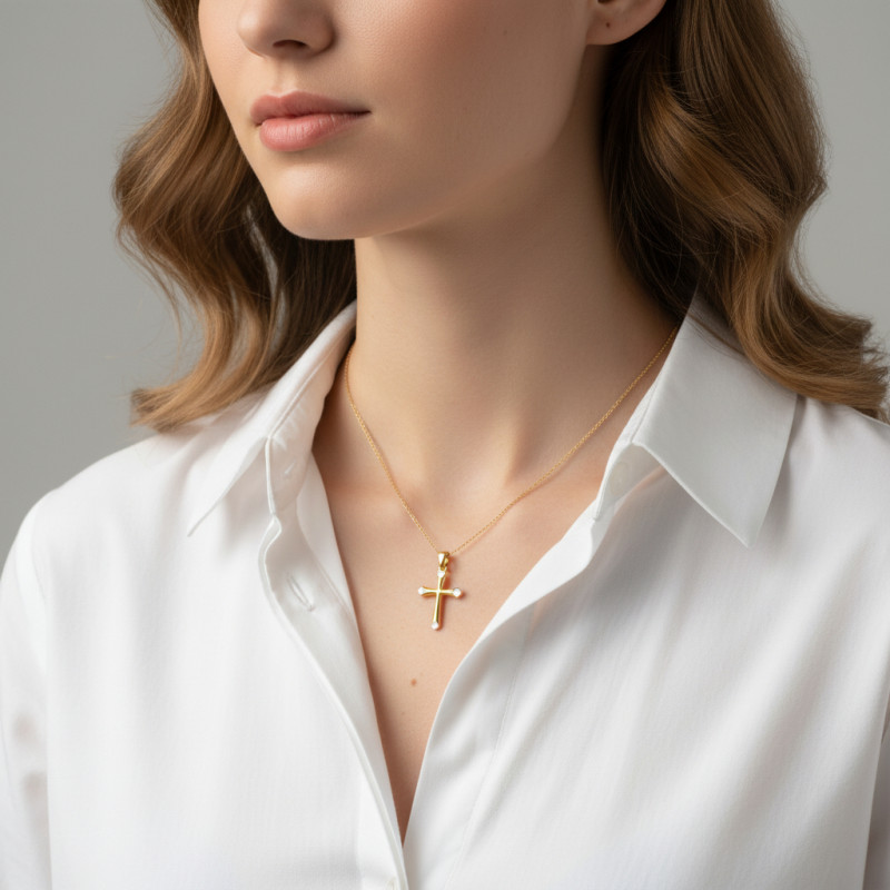 Pendentif Croix 2 Ors 375  porté