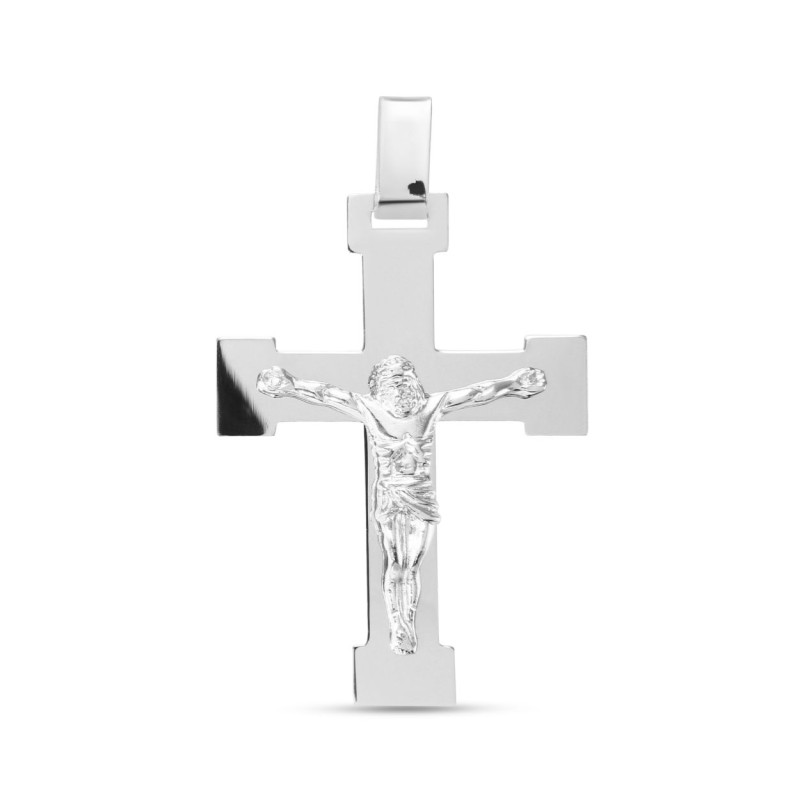 Pendentif Croix avec le Christ Argent Rhodié 51x31mm