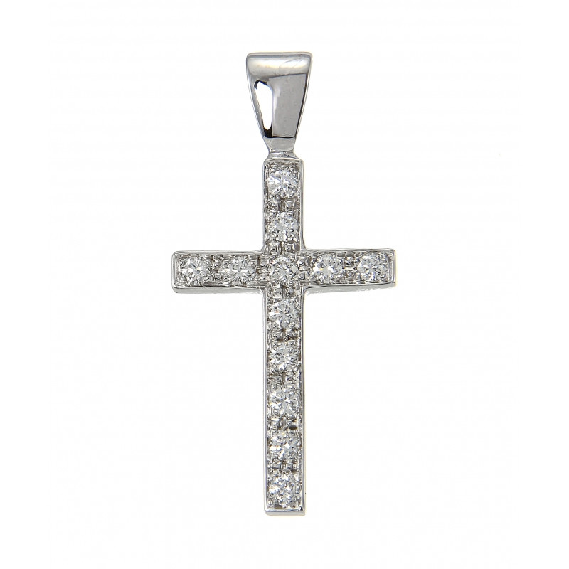 Pendentif Croix Diamant Or Blanc 750