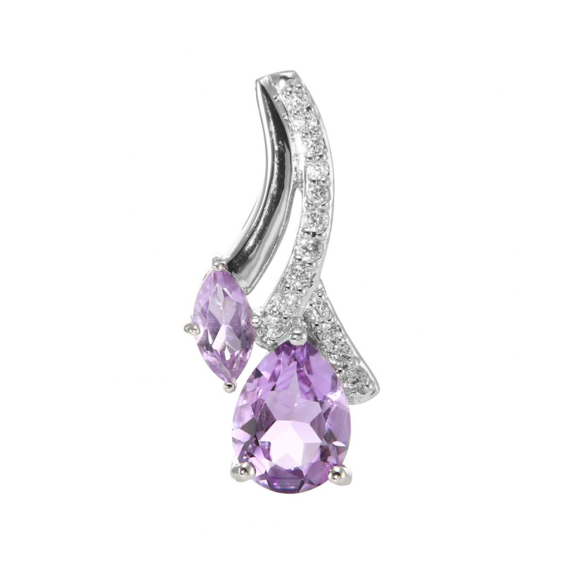 Pendentif En Argent 925 Massif Avec Améthyste Marquise Et Cz - Marque Dolly-Bijoux - Neuf étiqueté