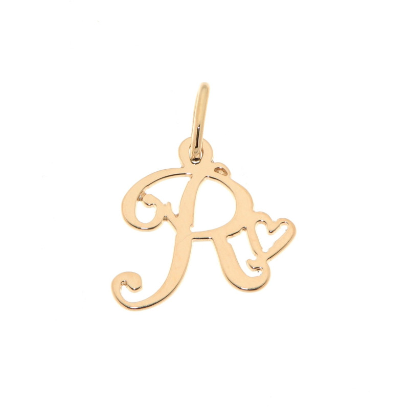 Pendentif Lettre R - Initiale R et coeur  en Or Jaune 750  