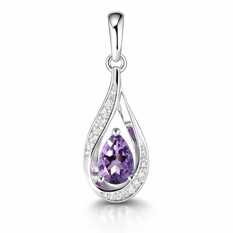Pendentif Or 9 Carats Avec Diamant Et Améthyste - Dimensions 16x6 Mm, Pour Femme, Neuf Avec étiquettes
