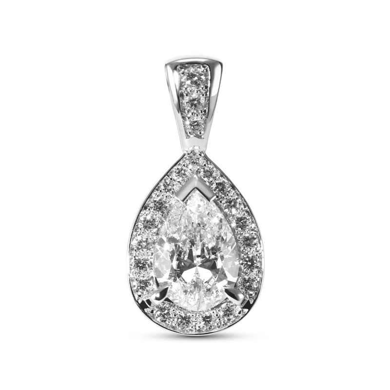 Pendentif Or Blanc 750 Diamant Poire 1.04 carats GSI2