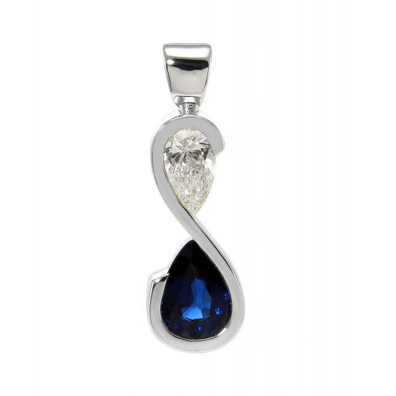 Pendentif Or Blanc 750 Saphir Bleu Royal et Diamant