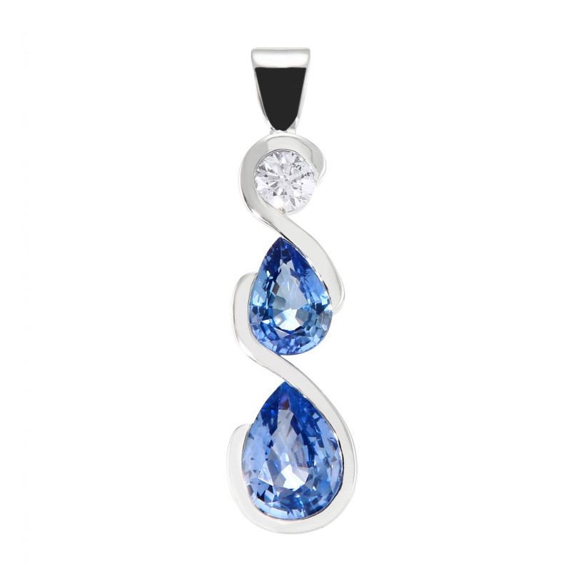 Collier Or Blanc 18K Avec Pendentif Saphirs Et Diamants Cierre - Longueur 50 Cm, 0.79 Carats