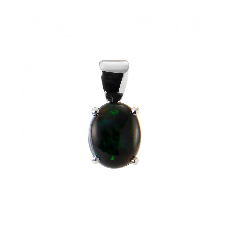 Pendentif Or Blanc Opale Noire Ovale 8x6mm