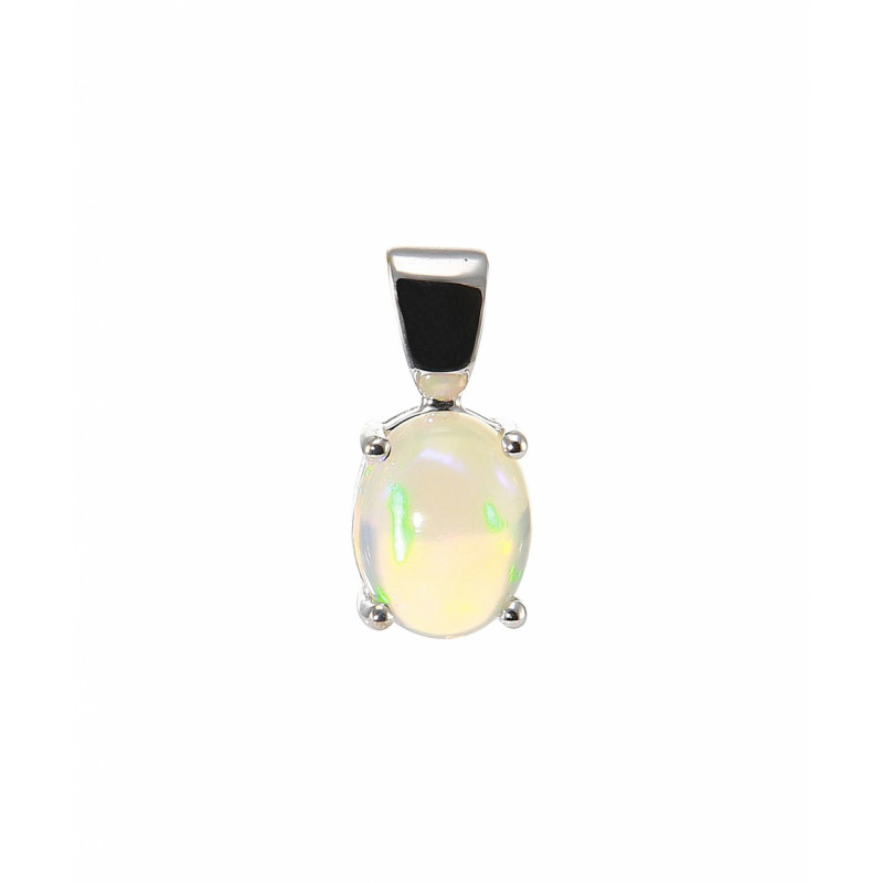 Pendentif Or Blanc Opale Ovale 8x6mm