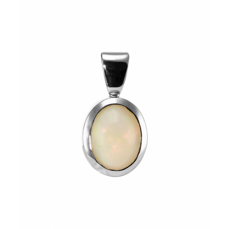 Pendentif Or Blanc Opale Ovale 9x7mm