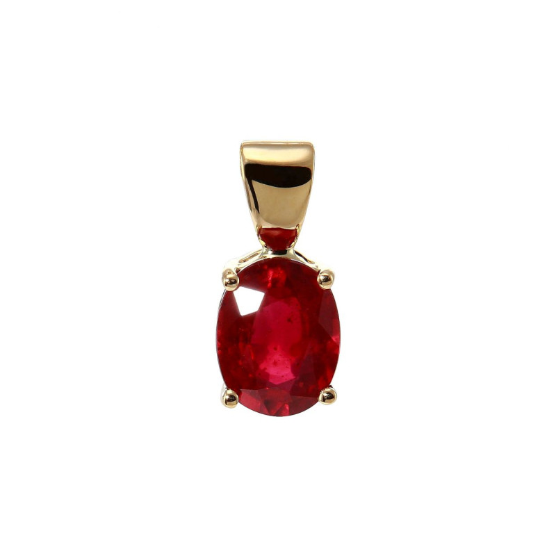 Pendentif Rubis Simulé Et Diamants - Or Jaune Plaqué 14K - Longueur 45,7 Cm - Neuf