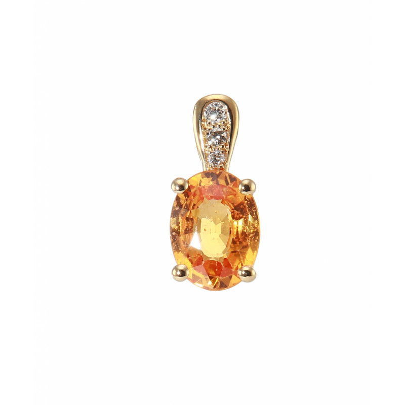 Pendentif Or Jaune Saphir Traité Orange Ovale 8x6mm et Diamant