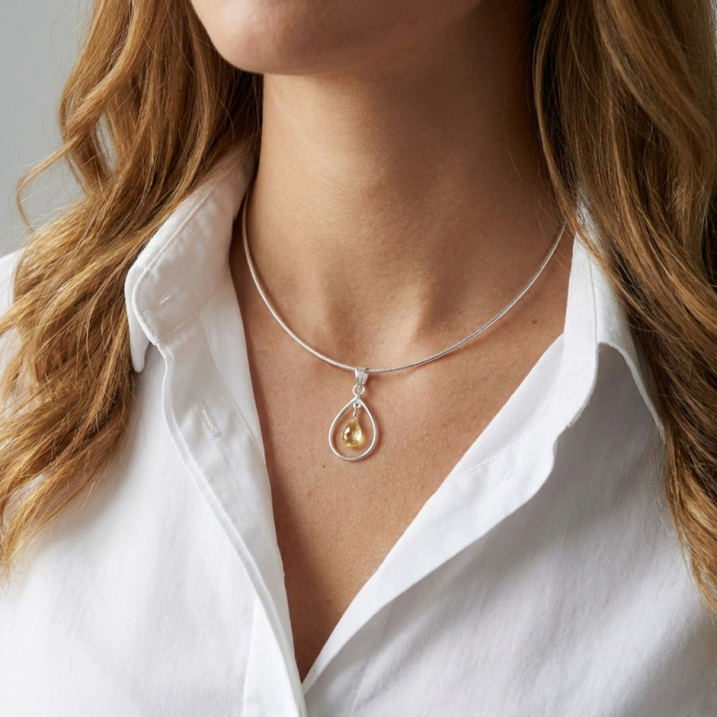 Pendentif Poire en Argent 925 et Citrine porté