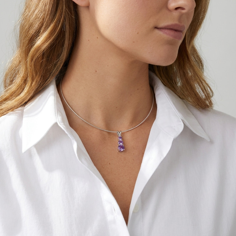 Pendentif Trilogie Argent 925 Améthyste porté