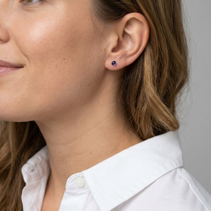 Puces d'oreilles  Argent 925 Améthyste 3mm porté