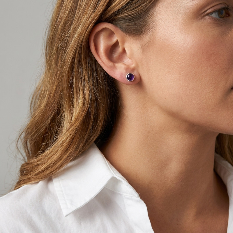 Puces d'oreilles  Argent 925 Améthyste 5.5mm porté
