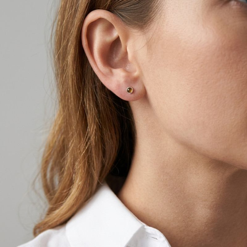 Puces d'oreilles  Argent 925 Citrine 3mm porté