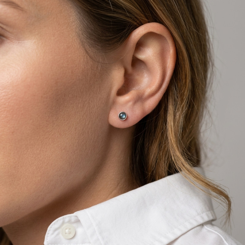 Puces d'oreilles  Argent 925 Labradorite 3mm porté