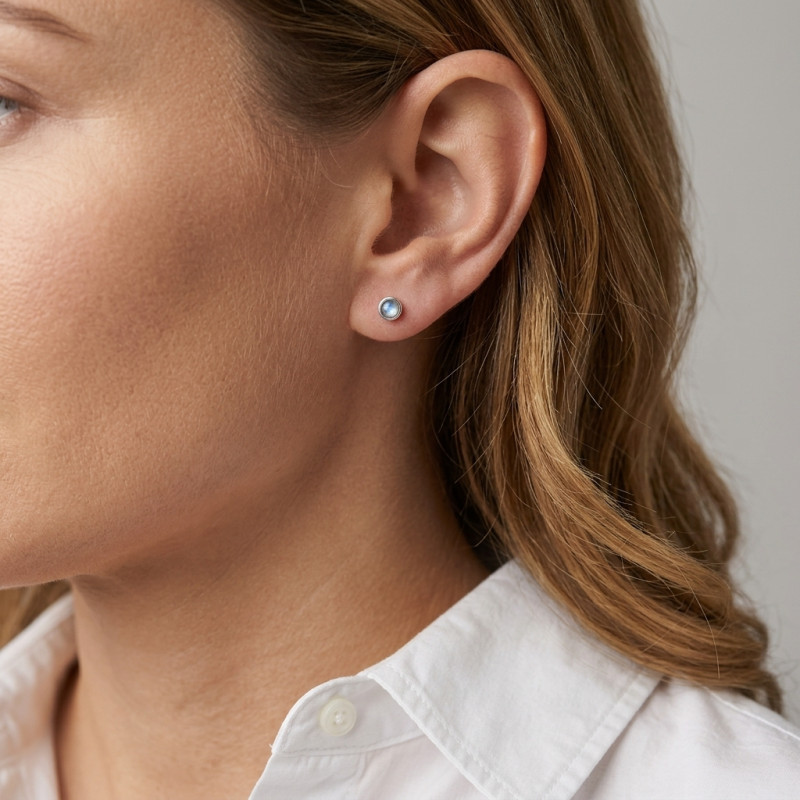 Puces d'oreilles  Argent 925 Labradorite 3mm porté