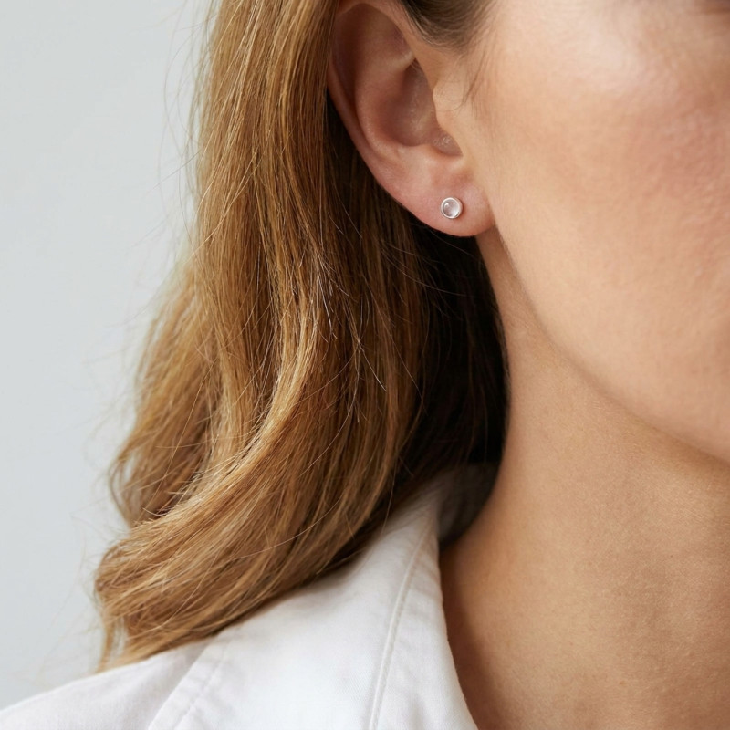 Puces d'oreilles  Argent 925 Quartz Rose 3mm porté
