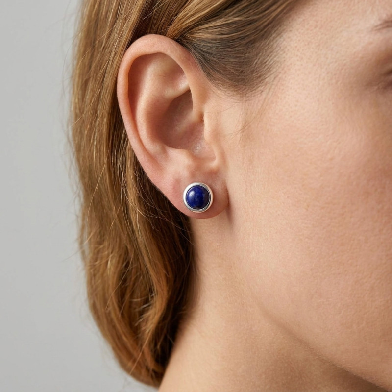 Puces d'oreilles Argent Lapis lazuli Rond 7mm porté