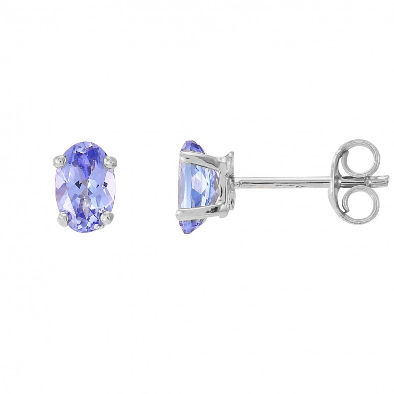 Puces d'oreilles Or blanc 375 Tanzanite Ovale 6x4mm