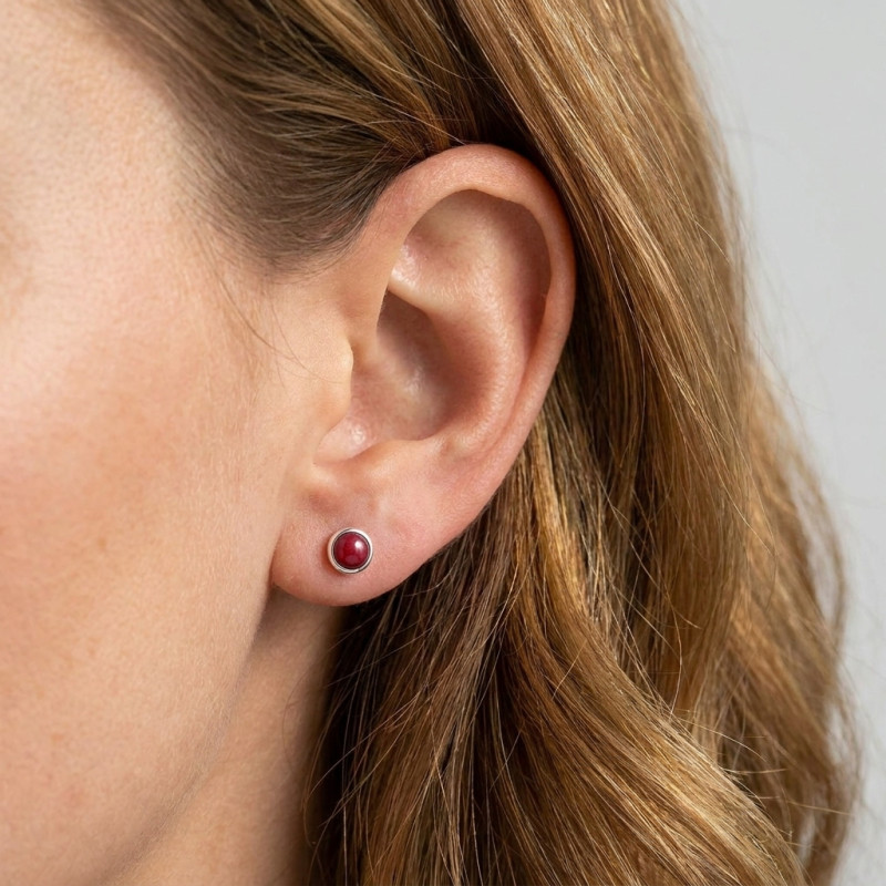 Puces d'oreilles Rhodonite 3.5mm en Argent porté