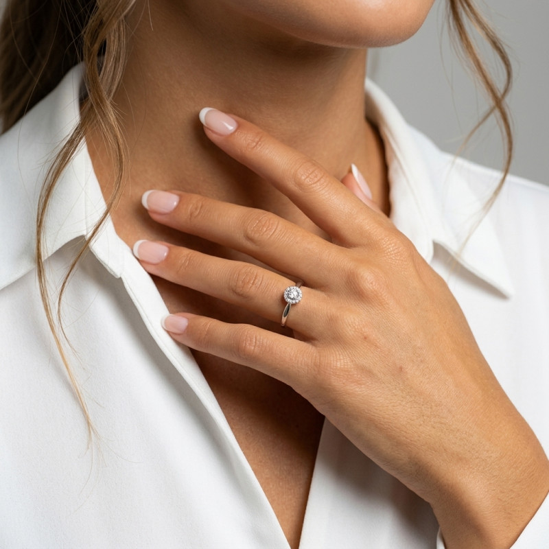 Solitaire Diamant Or Blanc 750 porté