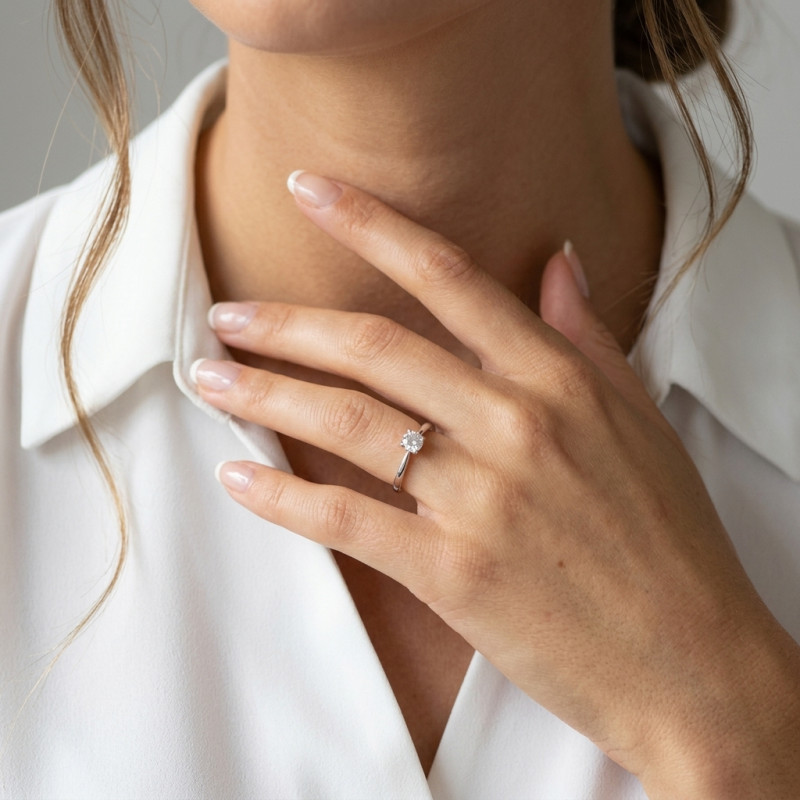 Solitaire Or Blanc 750 Diamant 0.50 carat porté