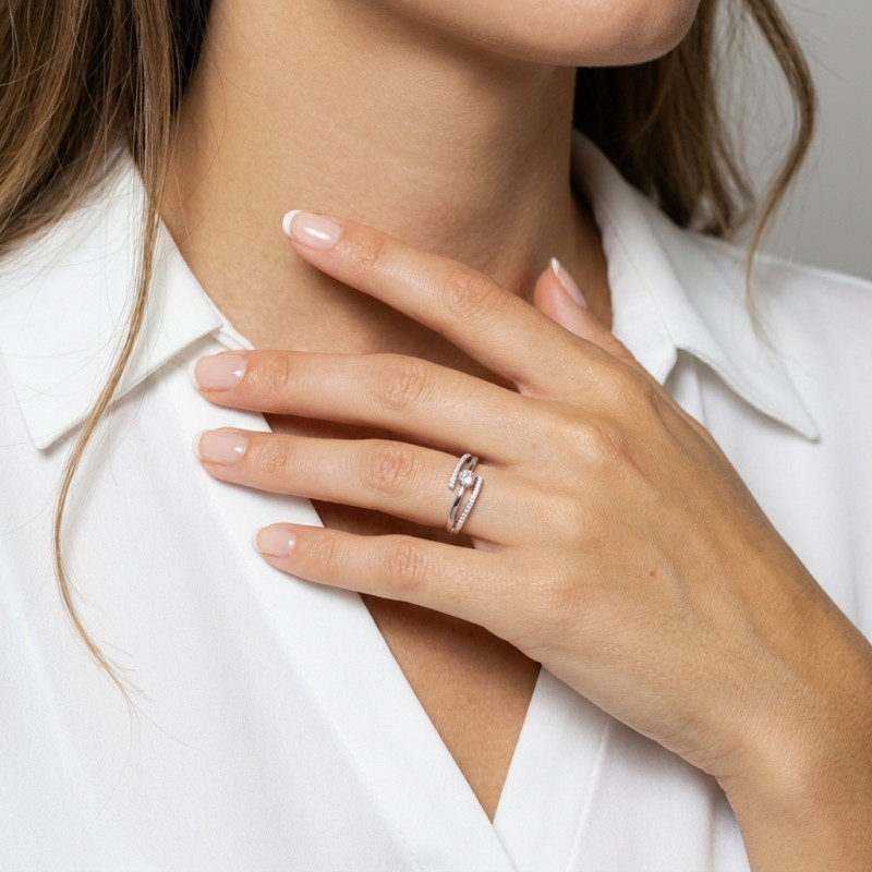 Solitaire Or Blanc Diamant (0.20ct) porté