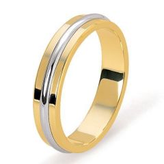 Alliance Or jaune avec liseret demi jonc en Or blanc - 4.5mm