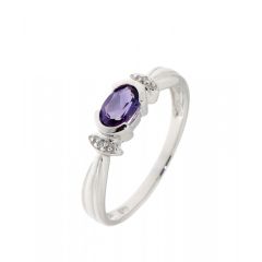 Bague Améthyste 6x4mm et Diamant en Or Blanc 375