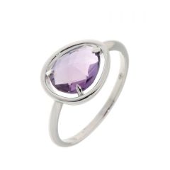 Bague Améthyste Poire Taille Rose 9x7mm or Blanc 750
