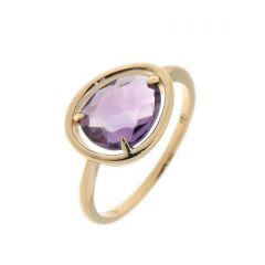 Bague Améthyste Poire Taille Rose 9x7mm Or Jaune 750