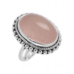 Bague Argent 925 Quartz Rose Cabochon Ovale 20x15mm