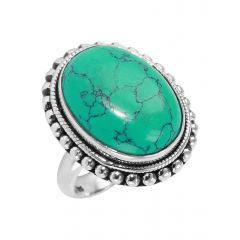 Bague Argent 925 Turquoise Reconstituée Cabochon Ovale 20x15mm