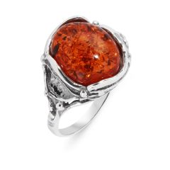 Bague Argent Ambre Ovale 12x10mm