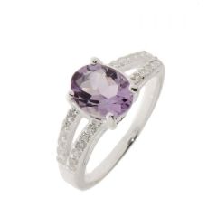 Bague Argent Améthyste Ovale 9x7mm et Oxyde