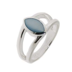 Bague Argent Nacre Bleue Forme Navette