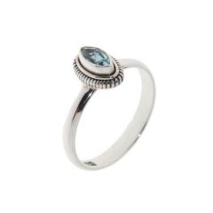 Bague Argent Topaze Bleue Navette 6x4mm