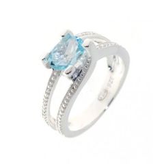 Bague Argent Topaze Bleue Ovale 8x6mm