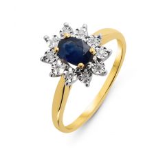 Bague Marguerite Or Jaune 750 Saphir et Entourage Diamants