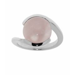 Bague Moderne Argent et Quartz Rose Cabochon Rond 12mm