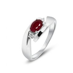 Bague Monture Or Blanc Rubis Ovale 6x4mm et Diamant