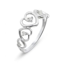 Bague Or Blanc 375 (9 carats) motifs coeurs et Diamant