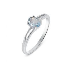 Bague Or Blanc 375 Aigue Marine Ovale 6x4mm