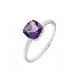 Bague Or Blanc 375 Améthyste Coussin 7x7mm