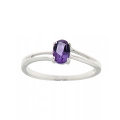 Bague Or Blanc 375 Améthyste Ovale 6x4mm