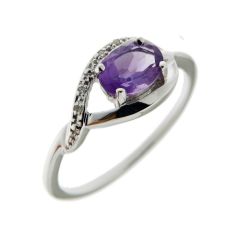 Bague Or Blanc 375 Améthyste Ovale 7x5mm et Diamant
