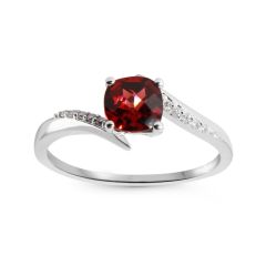 Bague Or Blanc 375 Grenat Coussin 6x6mm et Diamant